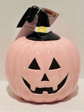 Moonlight Manor NWT 9.25 in Pink LED Witch Hat Jack-‘o-Lantern